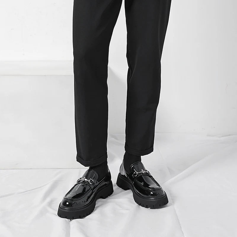 Men's Leather Loafers Business Dress Shoes Platform Sole