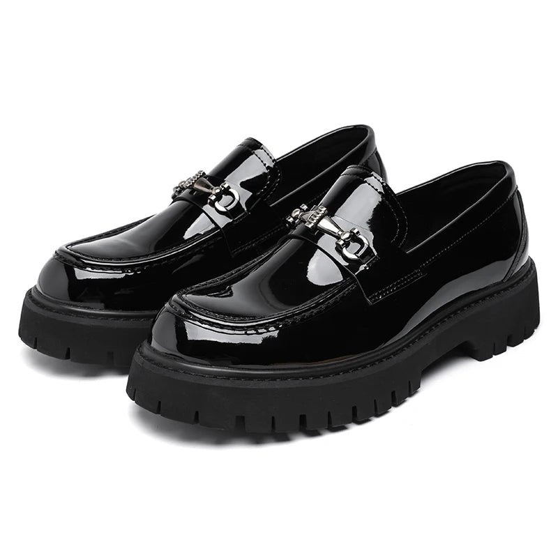 Men's Leather Loafers Business Dress Shoes Platform Sole - Black