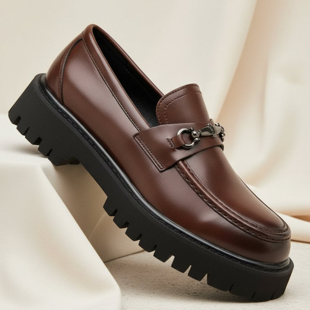 Men's Leather Loafers Business Dress Shoes Platform Sole