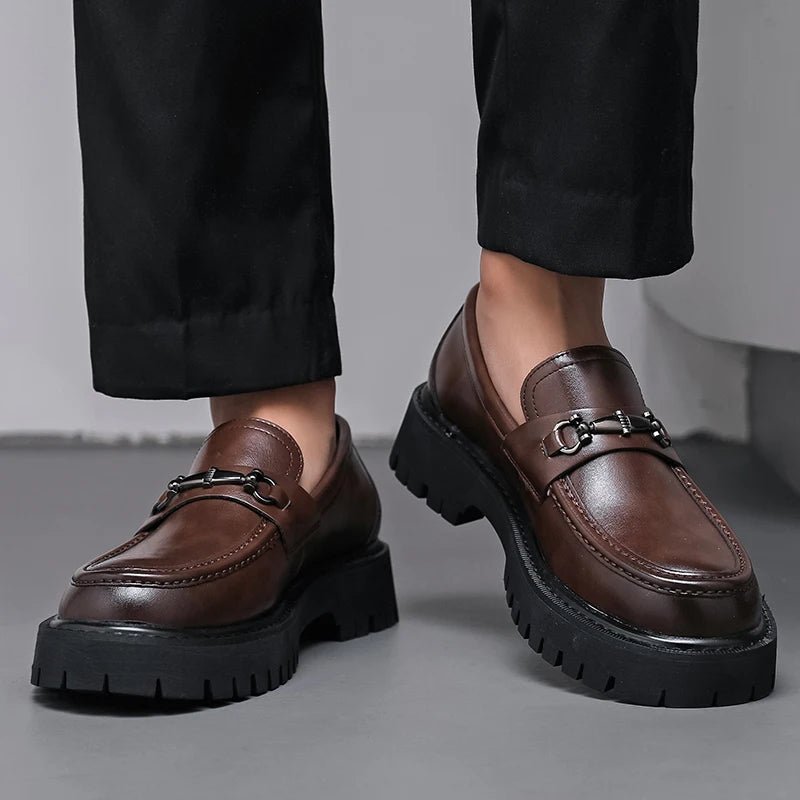 Men's Leather Loafers Business Dress Shoes Platform Sole