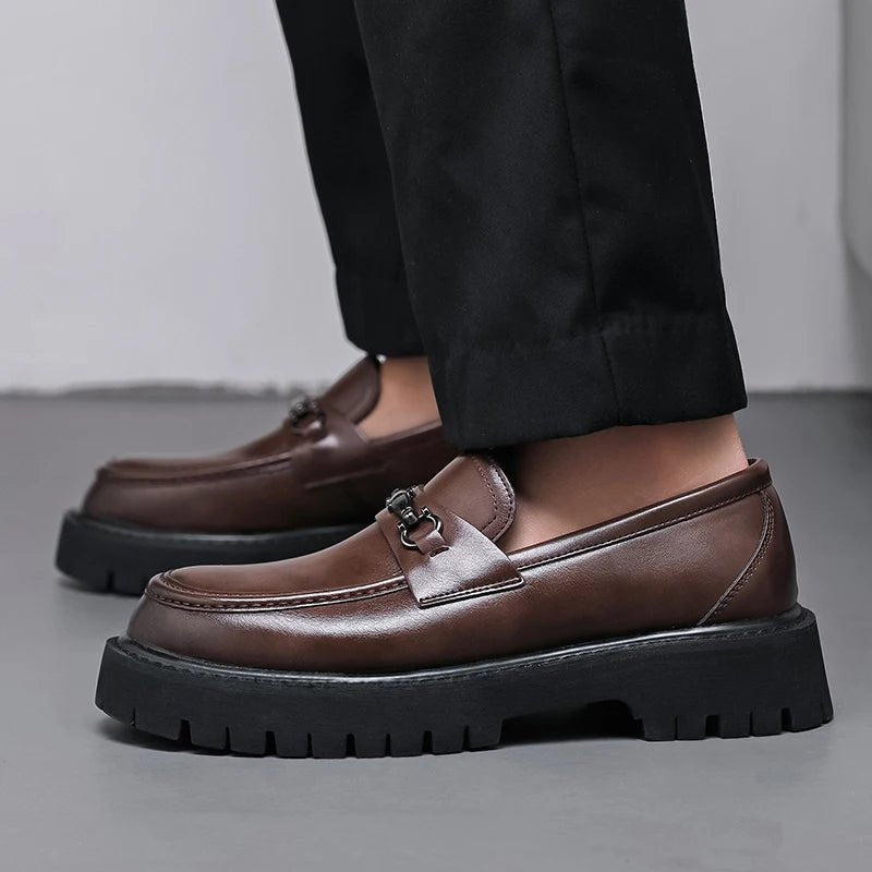 Men's Leather Loafers Business Dress Shoes Platform Sole