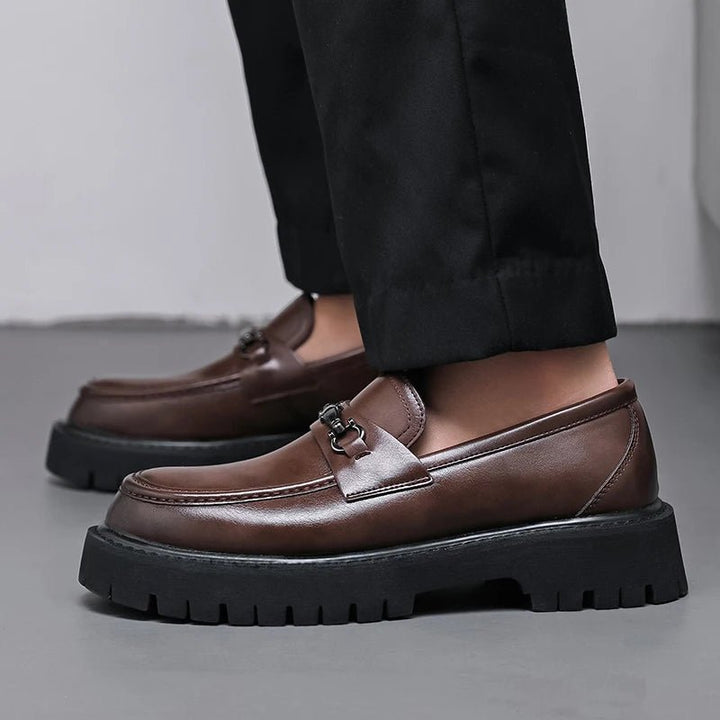 Men's Leather Loafers Business Dress Shoes Platform Sole