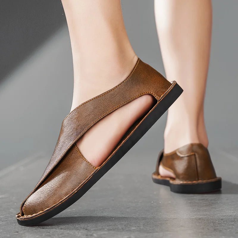 Men's Leather Slide Sandals Italian Calfskin Contoured Foam