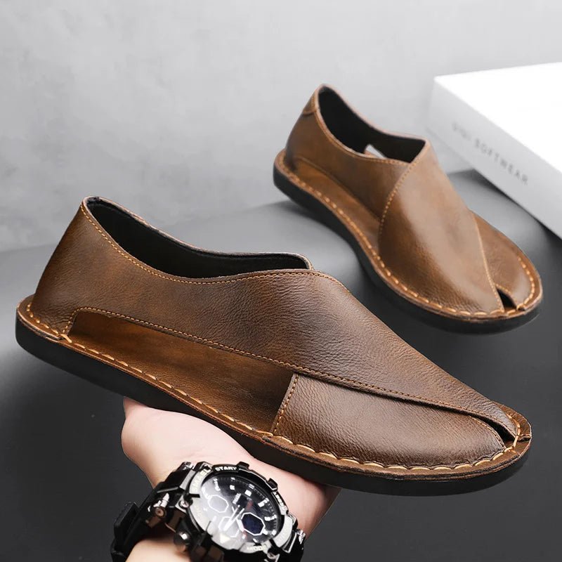 Men's Leather Slide Sandals Italian Calfskin Contoured Foam