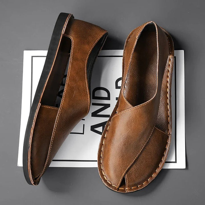 Men's Leather Slide Sandals Italian Calfskin Contoured Foam