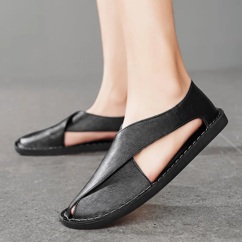 Men's Leather Slide Sandals Italian Calfskin Contoured Foam