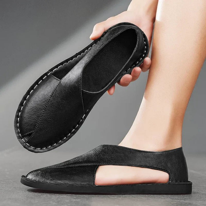 Men's Leather Slide Sandals Italian Calfskin Contoured Foam