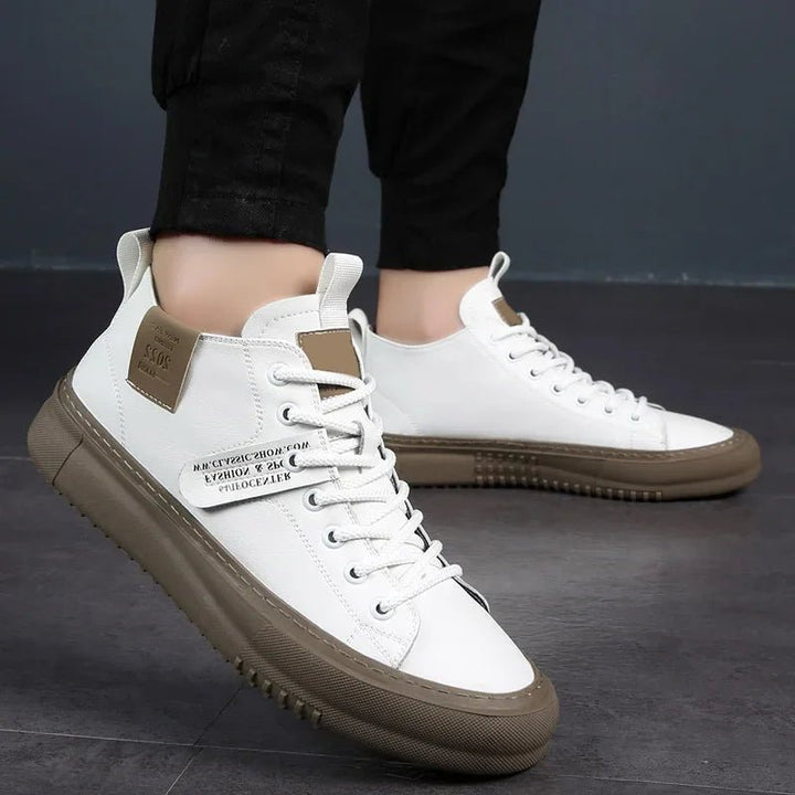 Men's Leather Sneakers Lace-Up Casual High-Top