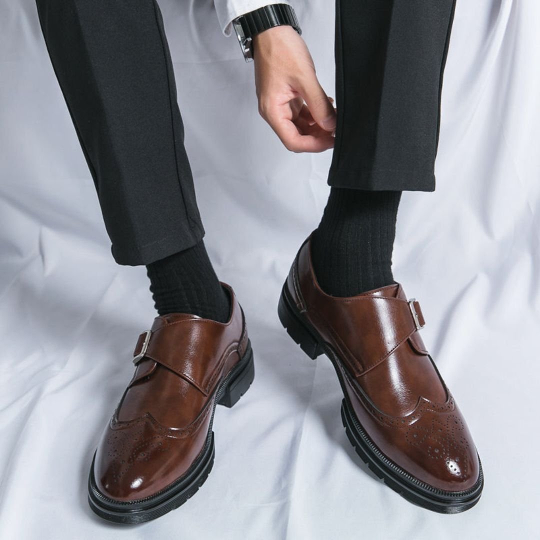 Men's Leather Wingtip Monk Strap Brogue Dress Shoes