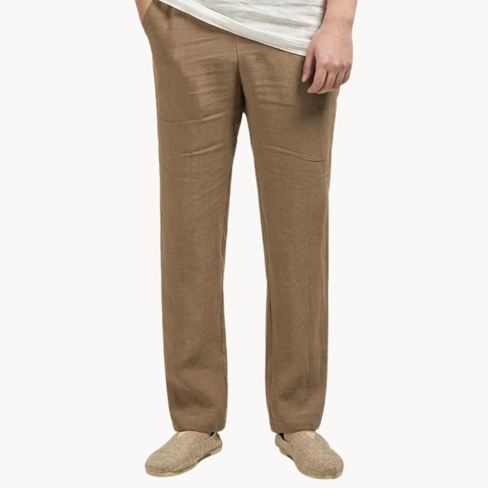 Men's Linen Pants Straight Leg Elastic Waist Casual