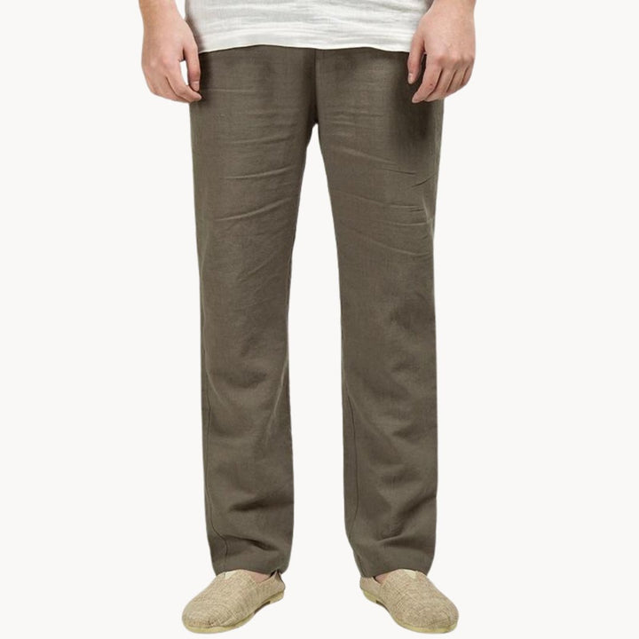 Men's Linen Pants Straight Leg Elastic Waist Casual