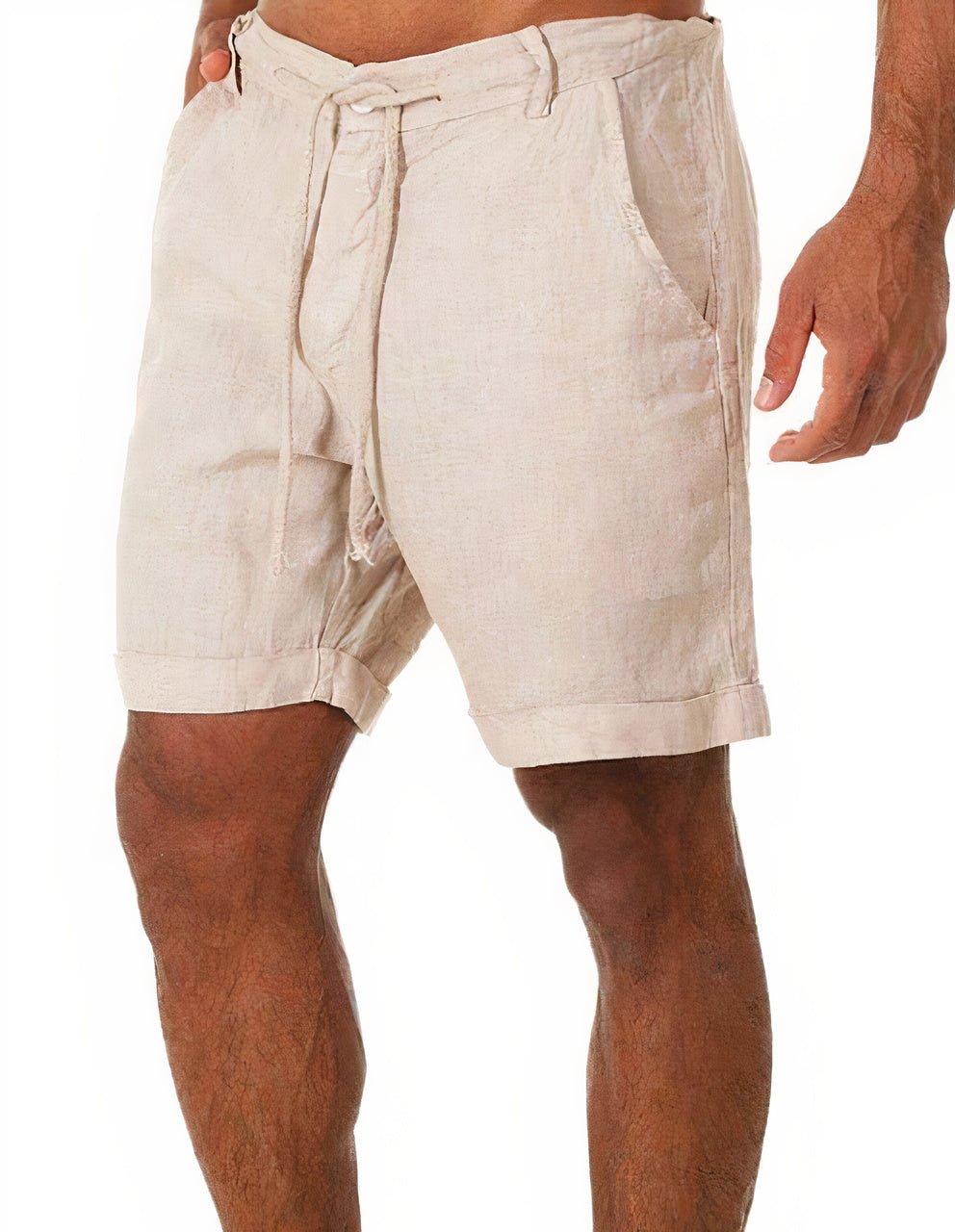 Men's Linen Shorts Cuffed Drawstring Mid Length Summer