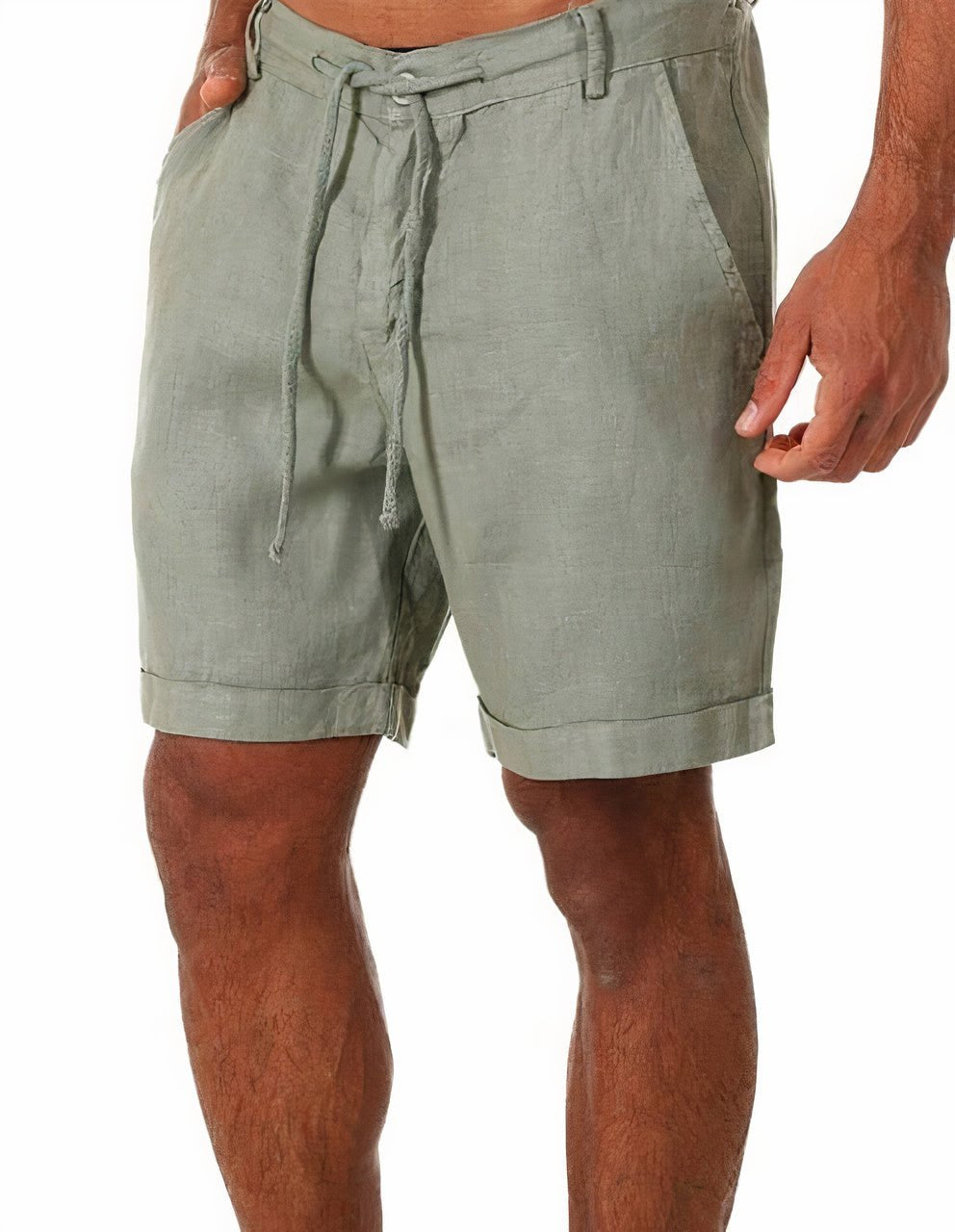 Men's Linen Shorts Cuffed Drawstring Mid Length Summer