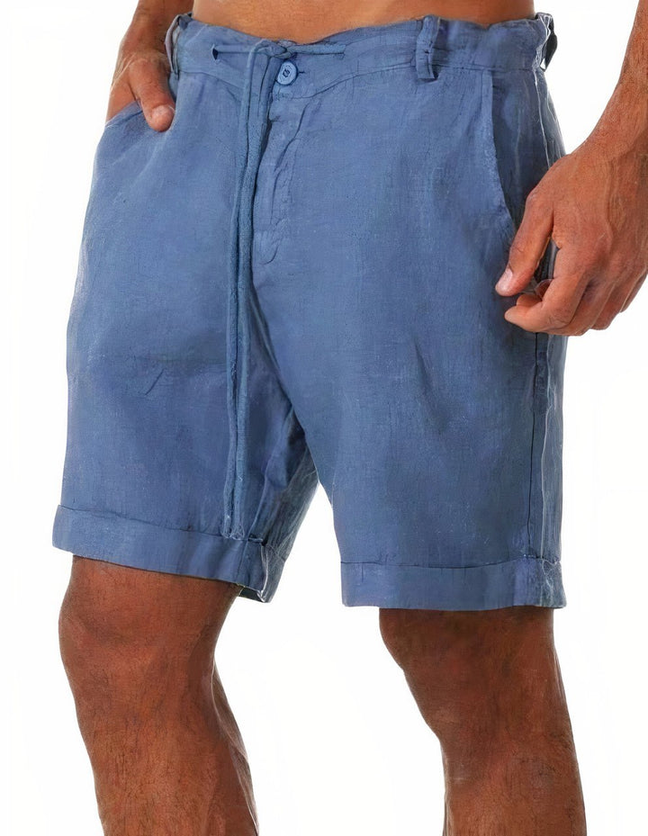 Men's Linen Shorts Cuffed Drawstring Mid Length Summer