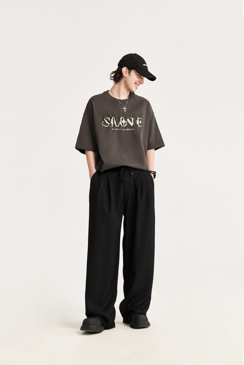 Men's Linen Wide Leg Drawstring Pants Pleated Relaxed Fit
