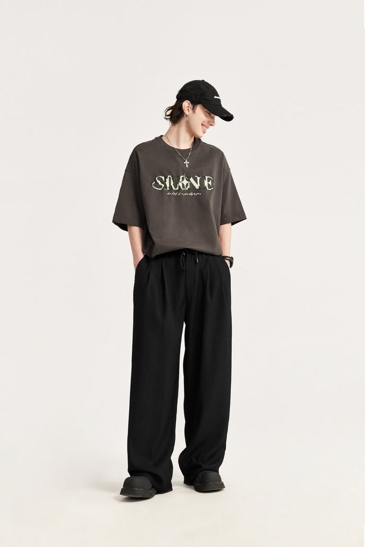 Men's Linen Wide Leg Drawstring Pants Pleated Relaxed Fit