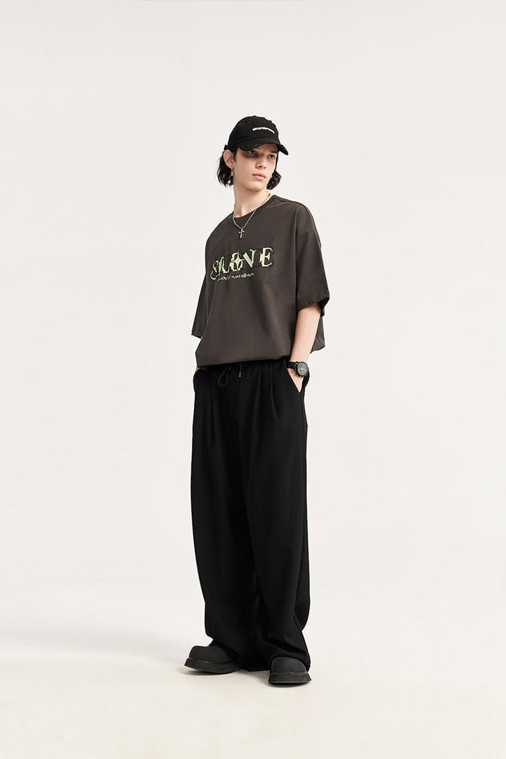 Men's Linen Wide Leg Drawstring Pants Pleated Relaxed Fit