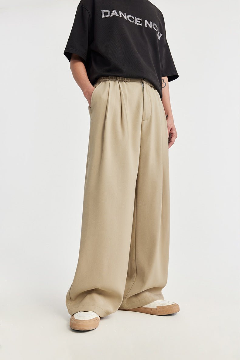 Men's Linen Wide Leg Drawstring Pants Pleated Relaxed Fit - Khaki
