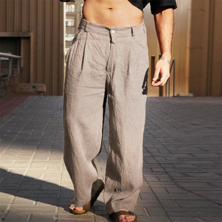 Men's Linen Wide-Leg Pants Pleated Relaxed Fit Summer