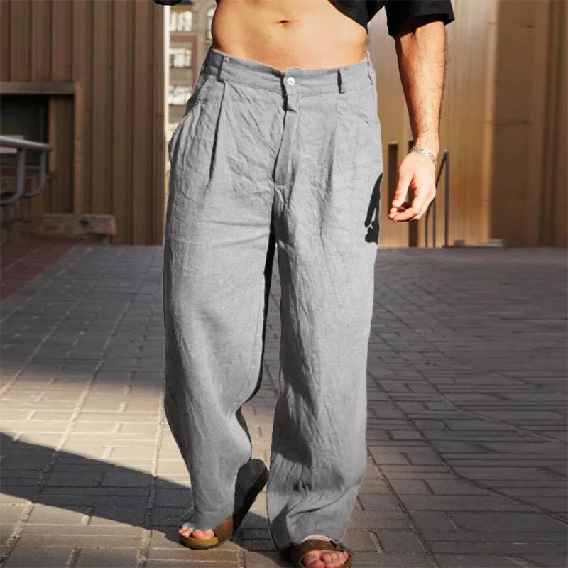 Men's Linen Wide-Leg Pants Pleated Relaxed Fit Summer