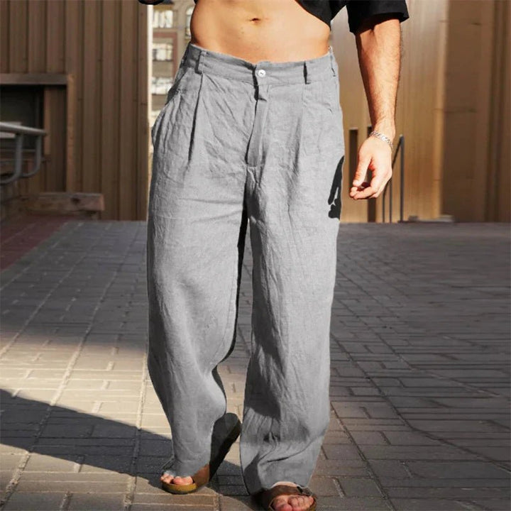 Men's Linen Wide-Leg Pants Pleated Relaxed Fit Summer