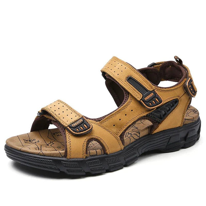 Men's Orthopedic Comfortable Sandals Velcro Leather Open-Toe - Yellow Brown