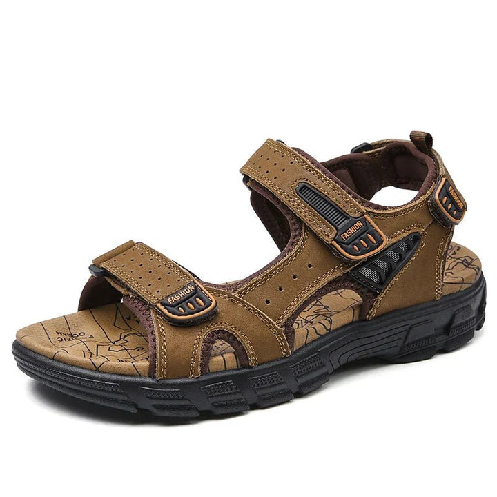 Men's Orthopedic Comfortable Sandals Velcro Leather Open-Toe - Dark Brown