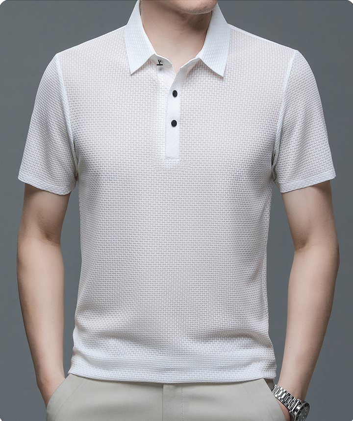Benjamin | Men's Textured Short Sleeve Button Polo Shirt