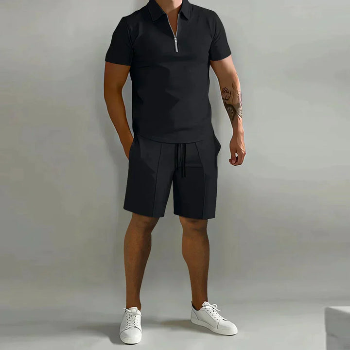 Lucas | Men's Zip Polo Shirt Shorts Casual Set