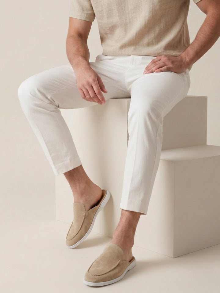Men's Slip-On Mules Open Heel Stitched Detail Casual