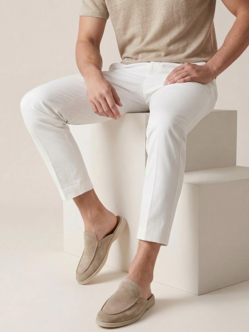 Men's Slip-On Mules Open Heel Stitched Detail Casual