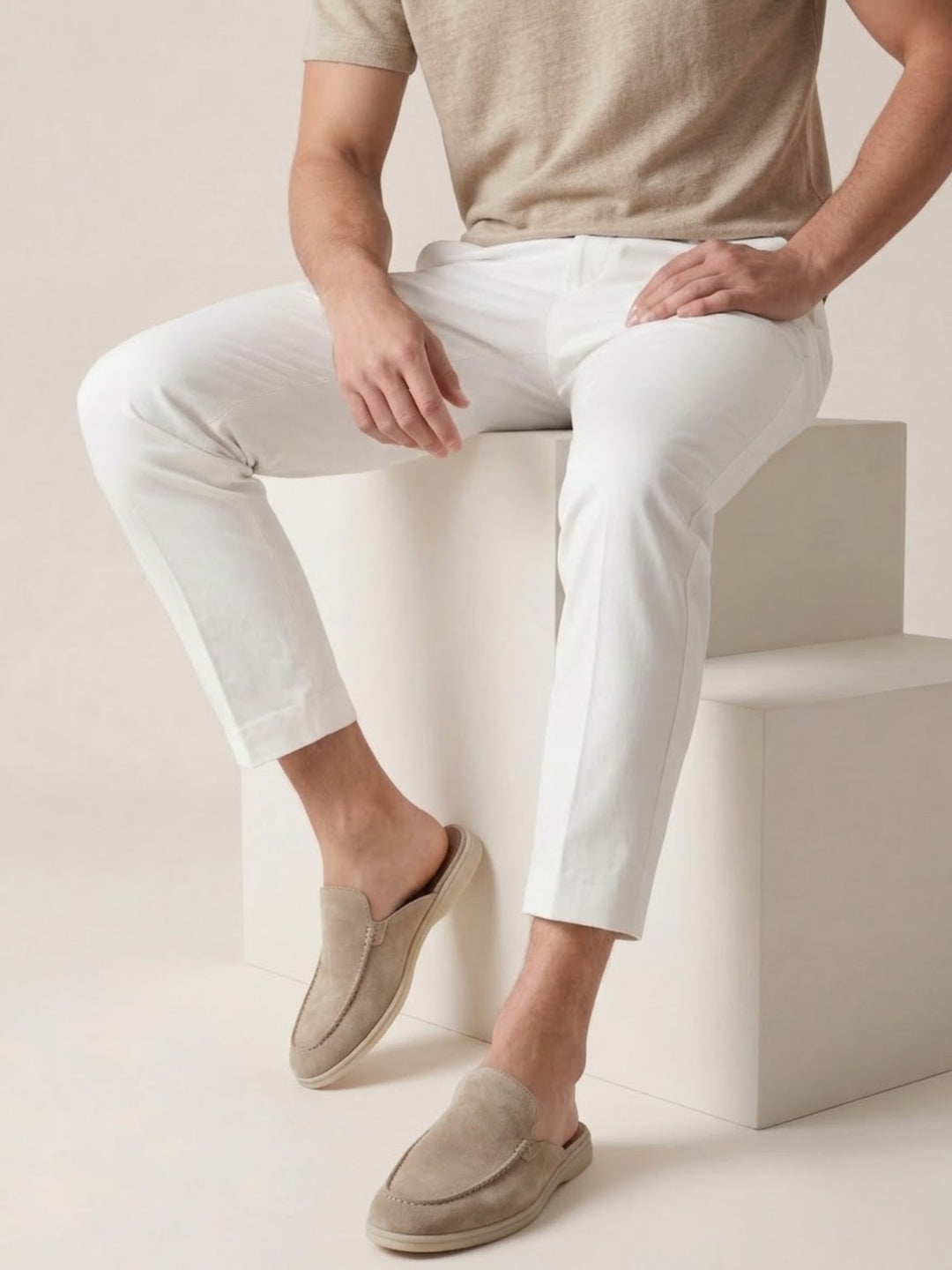 Men's Slip-On Mules Open Heel Stitched Detail Casual