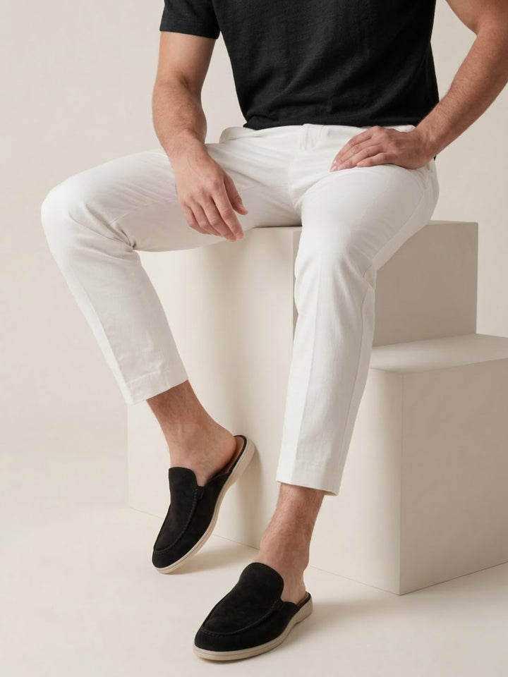 Men's Slip-On Mules Open Heel Stitched Detail Casual