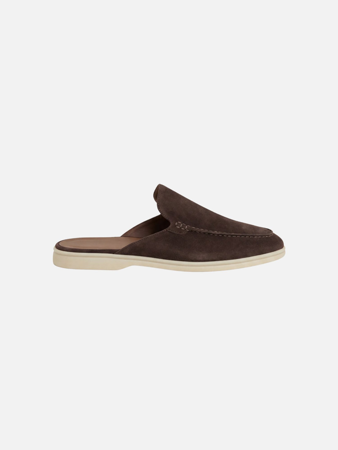 Men's Slip-On Mules Open Heel Stitched Detail Casual - Brown