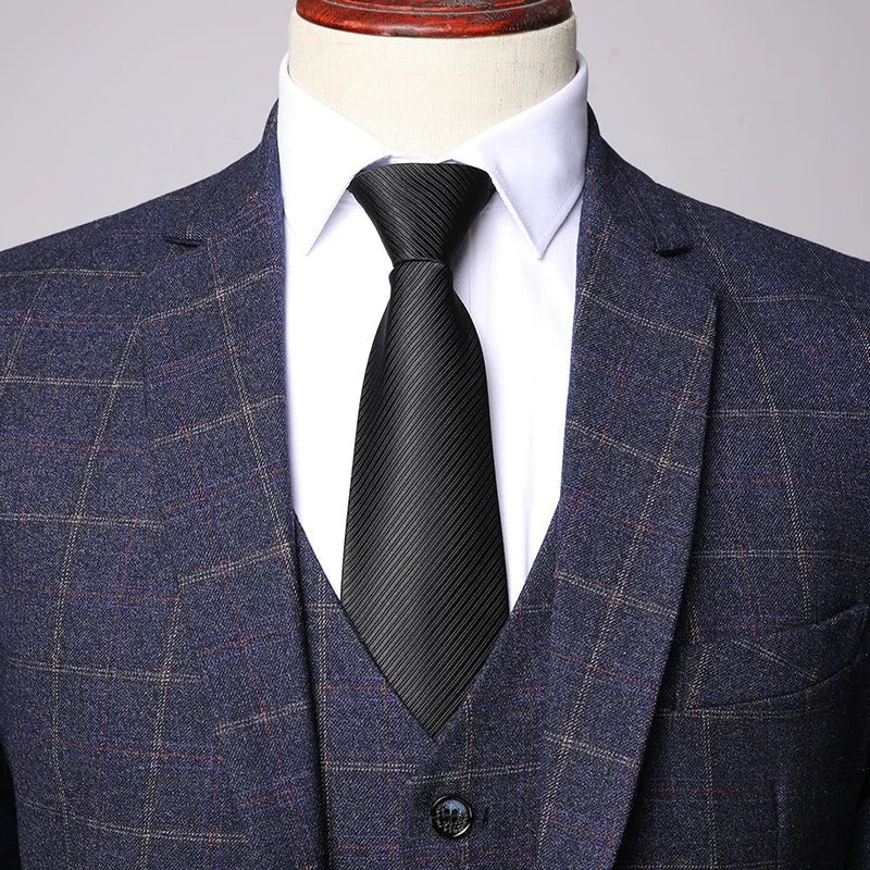 Men's Tailored Three-Piece Windowpane Check Suit