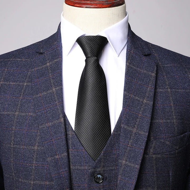 Men's Tailored Three-Piece Windowpane Check Suit