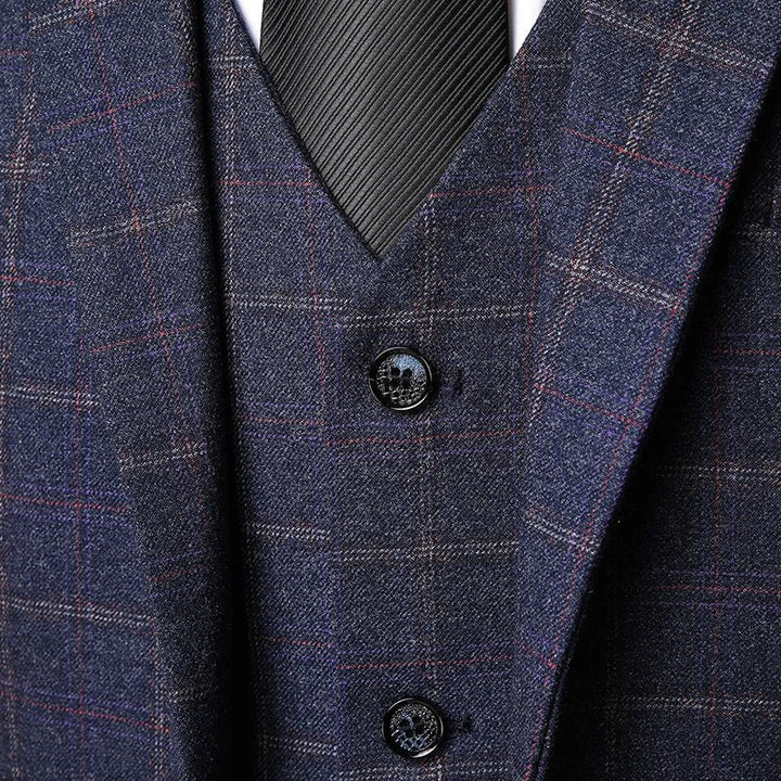 Men's Tailored Three-Piece Windowpane Check Suit