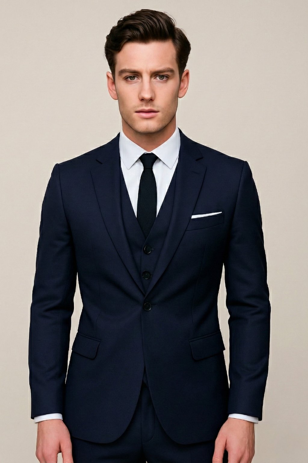 Men's Three-Piece Slim-Fit Formal Suit - Navy Blue