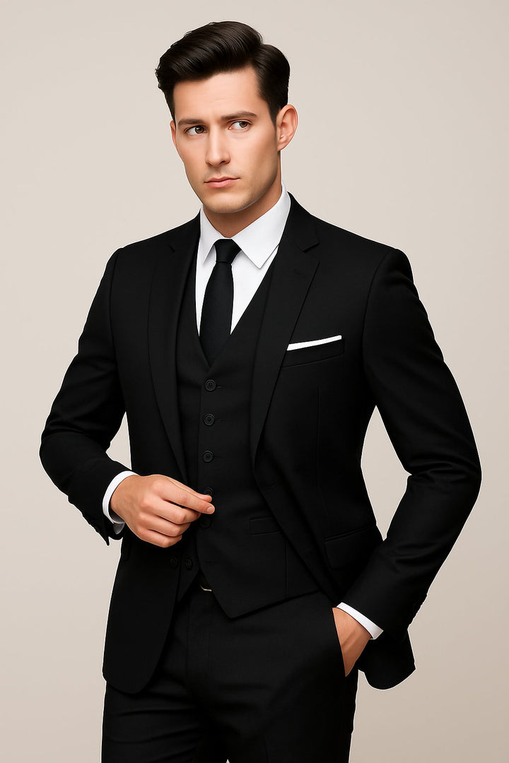 Men's Three-Piece Slim-Fit Formal Suit - Black