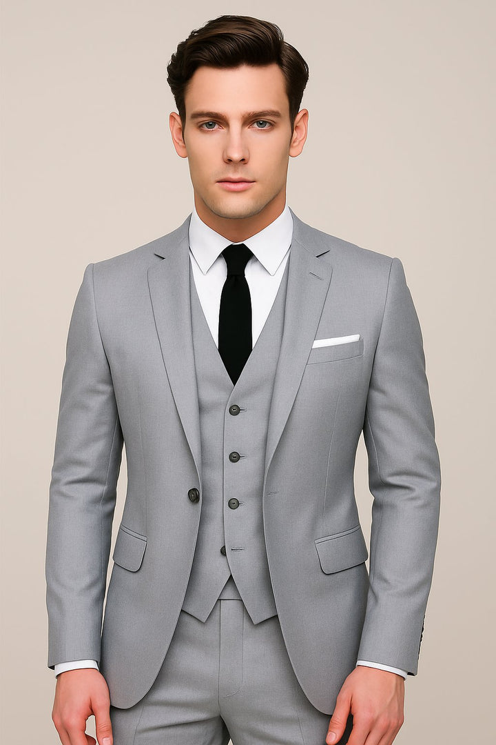 Men's Three-Piece Slim-Fit Formal Suit - Grey