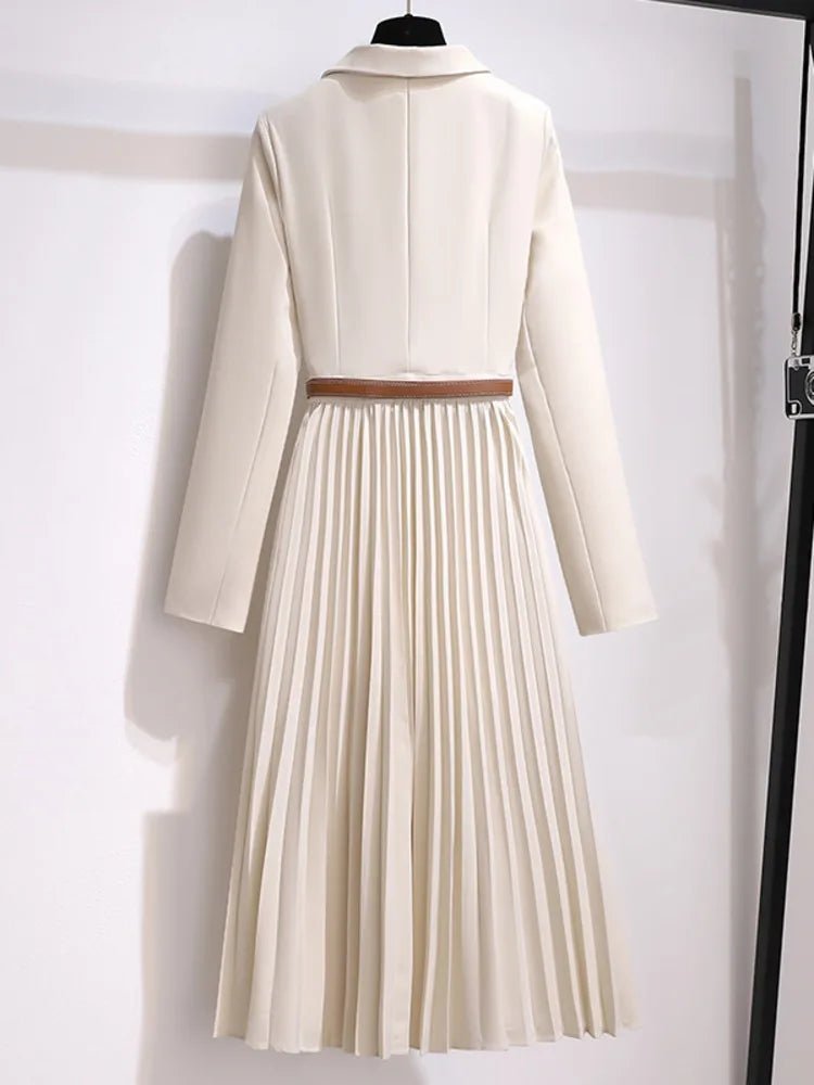 Midi Dress Blazer Style Belted Pleated