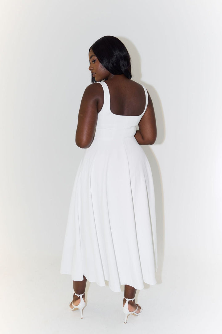 Midi Dress Square Neckline A-Line Sleeveless
