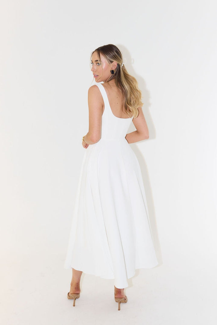 Midi Dress Square Neckline A-Line Sleeveless