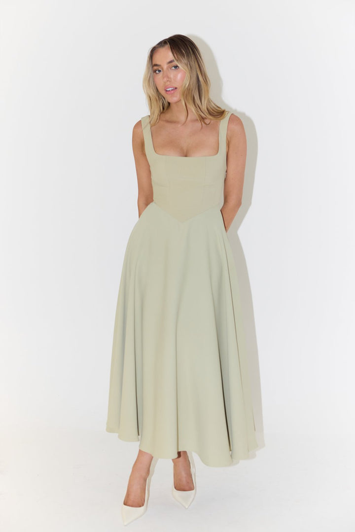 Midi Dress Square Neckline A-Line Sleeveless
