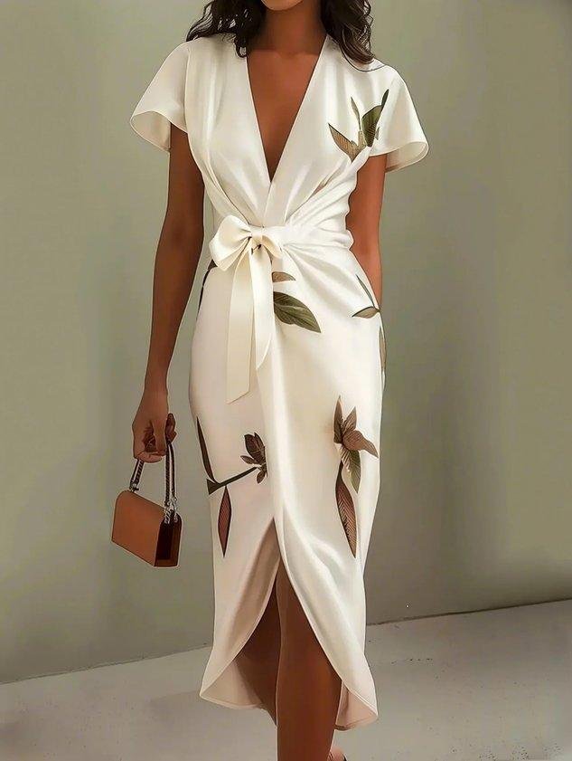 Midi Wrap Dress V-Neck Floral Print