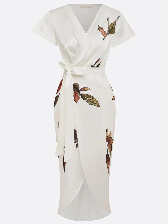 Midi Wrap Dress V-Neck Floral Print