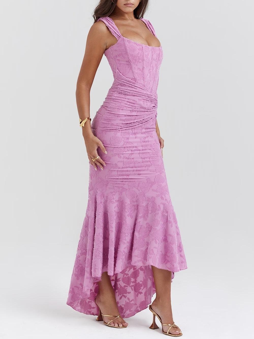 Mother of the Bride Dress Corset Jacquard Lace Mermaid Midi - Purple-1