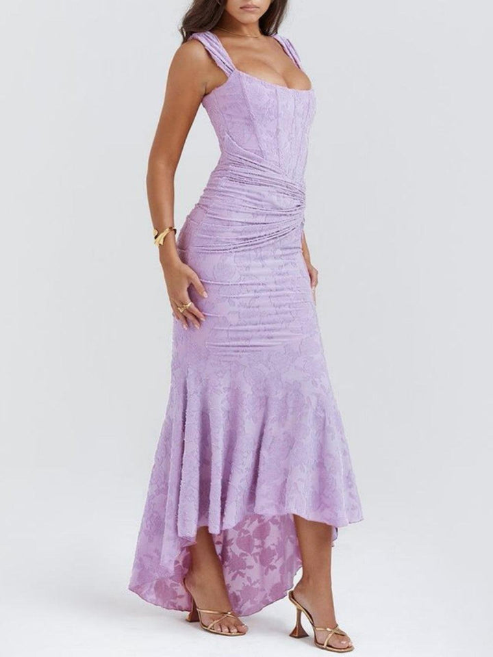 Mother of the Bride Dress Corset Jacquard Lace Mermaid Midi - Purple-2