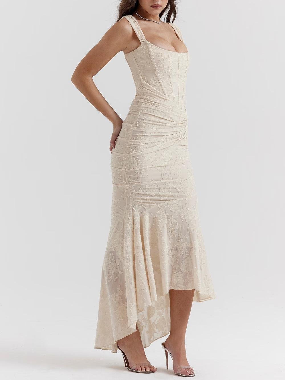 Mother of the Bride Dress Corset Jacquard Lace Mermaid Midi