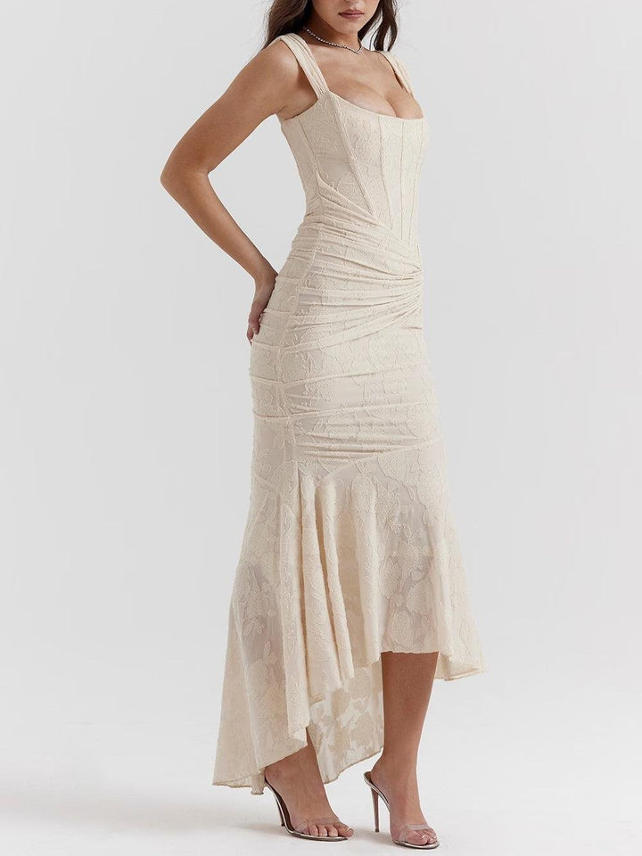 Mother of the Bride Dress Corset Jacquard Lace Mermaid Midi